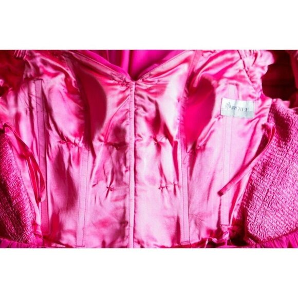 Vintage Pink  Gathered Ruched Bodice Off The Shoulder Chiffon Gown w rhinestones - Picture 12 of 12